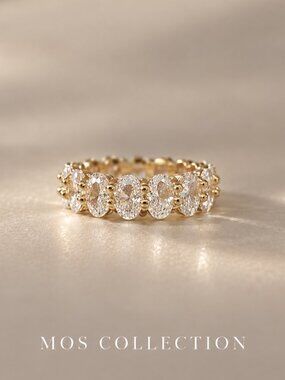 MOS COLLECTION Oval Crystal Eternity Band Gold Ring Size 8